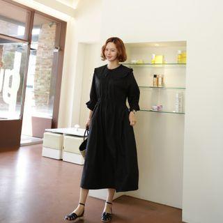 Wide-collar Gathered Shirtdress