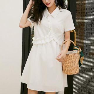 Short-sleeve Mini Collared A-line Dress