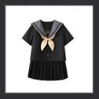 Sailor Collar Blouse / Cardigan / Pleated Skirt / Tie / Set