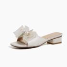 Faux Pearl Bow Block Heel Slide Sandals