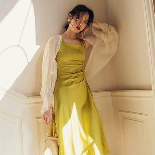 Bell-sleeve Open-front Mesh Jacket Almond - One Size
