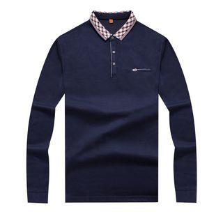 Long-sleeve Check Collared Polo Shirt