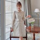 Long-sleeve Button-up Tweed Mini Dress