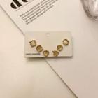 3 Pair Set: Faux Cat Eye Stone Alloy Earring 3 Pairs - Gold & White - One Size