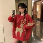 Christmas Deer Shiny Silk Loose-fit Knit Sweater