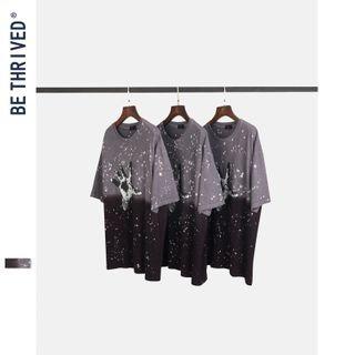 Short-sleeve Paint Splatter Hand Print T-shirt