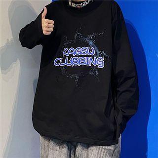 Lightening Print Lettering Long-sleeve T-shirt