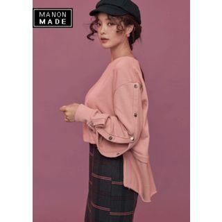 Layered-hem Button-trim Pullover