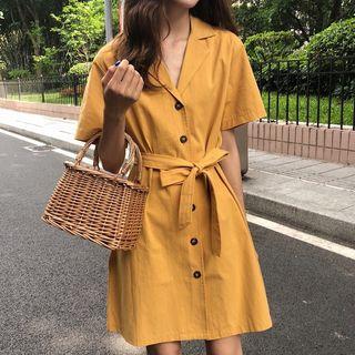 Short-sleeve Buttoned Mini A-line Dress As Shown In Figure - One Size