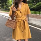 Short-sleeve Buttoned Mini A-line Dress As Shown In Figure - One Size