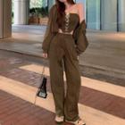 Lace-up Bandeau / Long-sleeve Hooded Jacket / High-waist Sports Pants