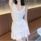 Set: Sleeveless Draped Crop Top + Mini A-line Skirt
