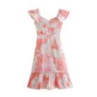 Ruffle Sleeves Tie-dyed Midi A-line Dress