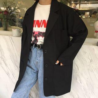 Plain Loose-fit Linen Long Jacket