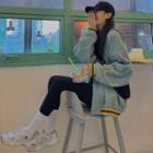Corduroy Loose-fit Baseball Jacket Mint Green - One Size