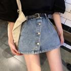 Buttoned High-waist Denim Skort