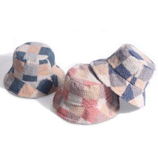 Plaid Shearling Bucket Hat
