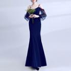 Long-sleeve Cutout Floral Evening Gown