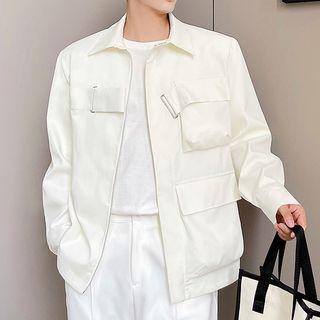 Pocket Front Plain Zip Jacket