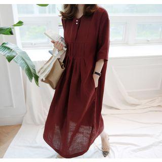 Pleat-detail Linen Long Dress