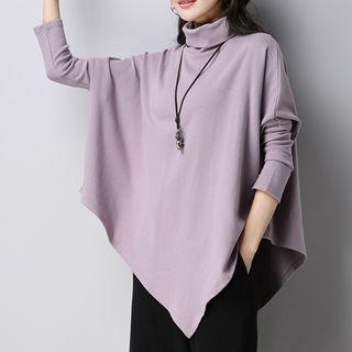 Long-sleeve Turtleneck Asymmetrical Hem Top