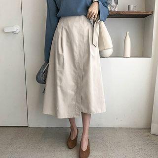 Band-waist Seam-trim Long Wrap Skirt
