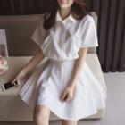 Short-sleeve Gathered Waist Dress