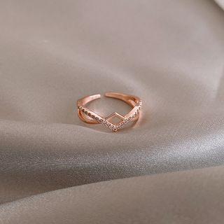 Rhinestone Open Ring 1pc - Rose Gold - One Size