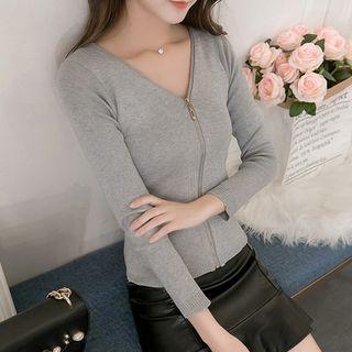 V-neck Zip Front Knit Top