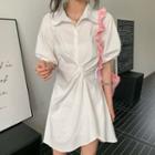 Puff-sleeve Henley Mini Shirtdress