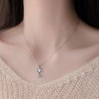 925 Sterling Silver Faux Crystal Key Pendant Necklace 925 Silver - As Shown In Figure - One Size