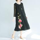 Embroidered Lace 3/4-sleeve Dress