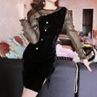 Long-sleeve Glitter Panel Sheath Dress