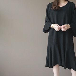 Bell-sleeve Ruffle-hem Dress