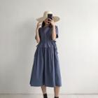 Short-sleeve Drawstring Midi A-line Dress