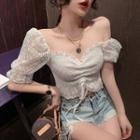 Drawstring Off-shoulder Lace Blouse