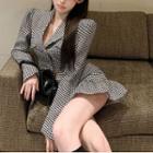 Cropped Single-breasted Houndstooth Blazer / Mini Mermaid Skirt