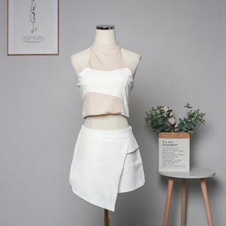 Set: Two-tone Crop Tank Top + Shorts