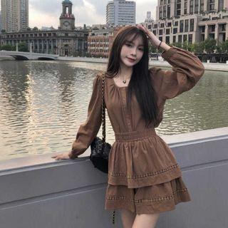 Puff-sleeve Blouse / Tiered Skirt / Set