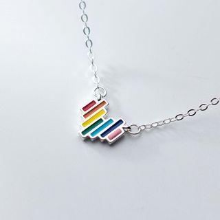 925 Sterling Silver Rainbow Heart Pendant Necklace S925 Silver Necklace - Multicolour - One Size