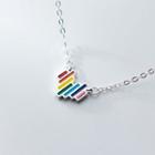 925 Sterling Silver Rainbow Heart Pendant Necklace S925 Silver Necklace - Multicolour - One Size