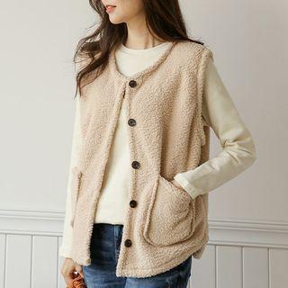 Round-neck Button-up Fleece Vest