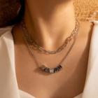Dice Pendant Layered Alloy Necklace 16314 - 1 Pc - Silver - One Size