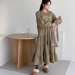 Letter Maxi Tiered Sweat Dress