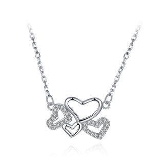 925 Sterling Silver Heart Necklace With White Austrian Element Crystal Silver - One Size
