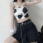 Cow Print Chained Cropped Camisole Top White - One Size