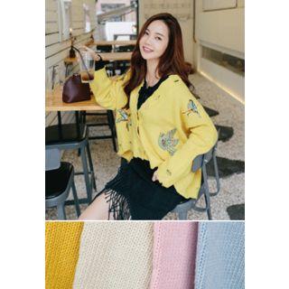 Distressed Appliqu  Cardigan