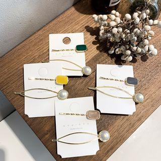 Set: Faux Pearl Rectangular Hair Pin / Hair Clip