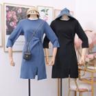 3/4-sleeved Ruched Mini Dress