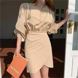 Tie-side Shirred Mini Wrap Dress
